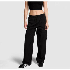 Victoria's Secret Pink L XL Pants Parachute Cargo Black Adjustable Waist Jogger